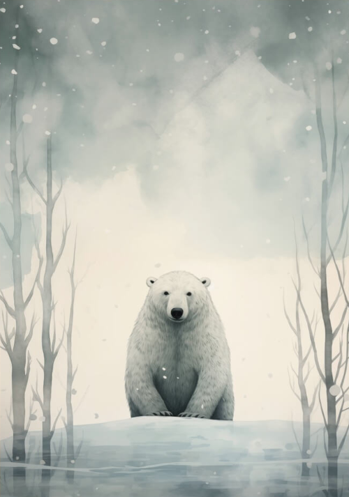 Isbjørn omgivet af træer