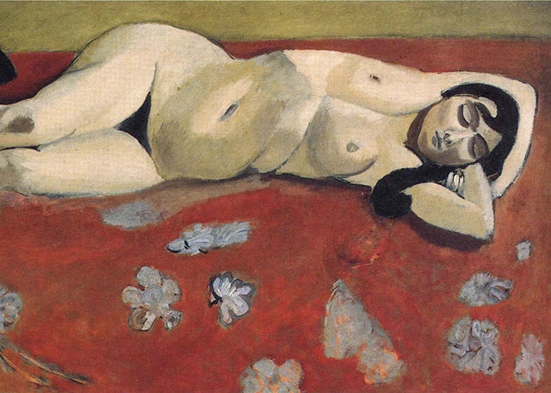 Sleeping Nude on a Red Background