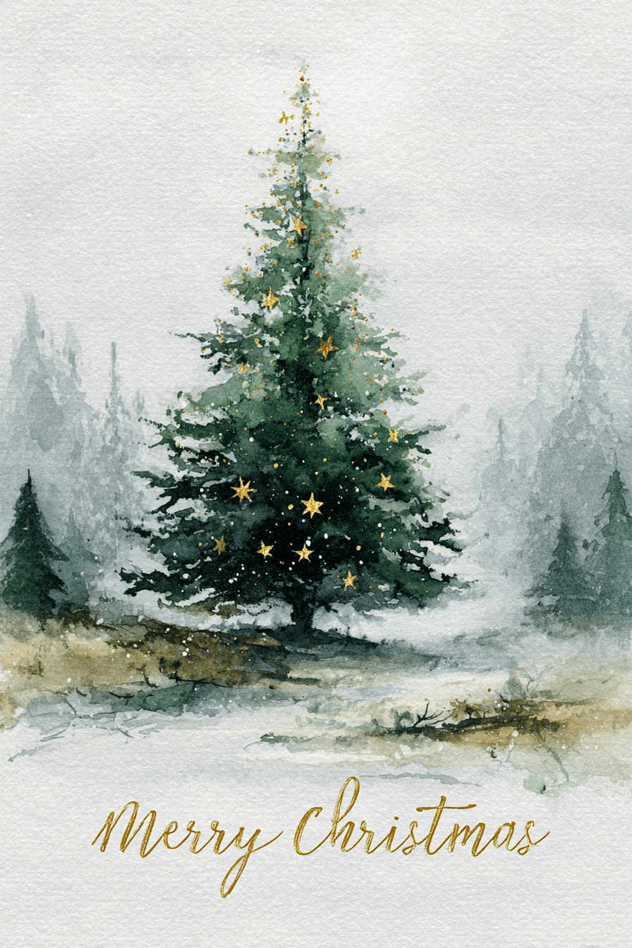 Vintergran med gyldne stjerner